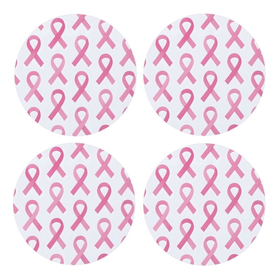 Multi-Shape Mdf Cork Coaster 4 Pieces Of Anti-Slip, Anti-Wear And Anti-Fouling 3.9in Easy To Clean And Stable Structure Modern Pink Ribbon Pattern Round Shape