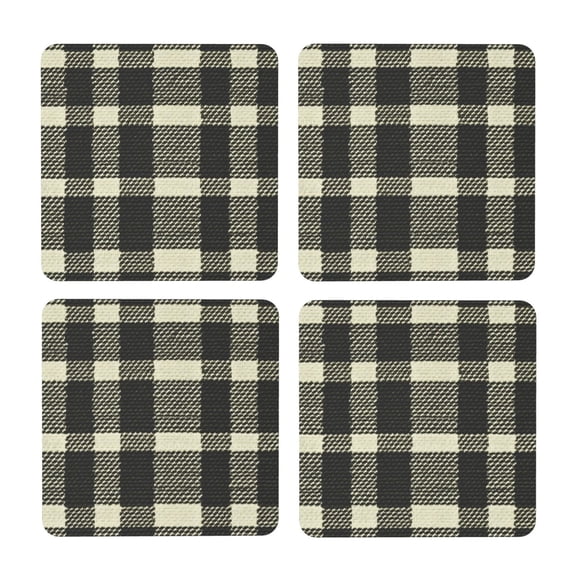 Multi-Shape Mdf Cork Coaster 4 Pieces Of Anti-Slip, Anti-Wear And Anti-Fouling 3.9in Easy To Clean And Stable Structure Olive Houndstooth Buffalo Plaid Tartan Check Scotland_3 Square
