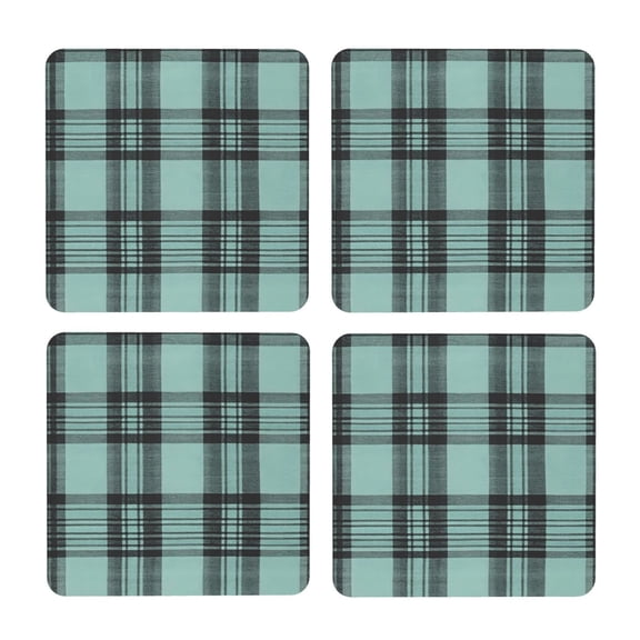 Multi-Shape Mdf Cork Coaster 4 Pieces Of Anti-Slip, Anti-Wear And Anti-Fouling 3.9in Easy To Clean And Stable Structure Paleturquoise Buffalo Plaid Check Tartan Scotland_3 Square