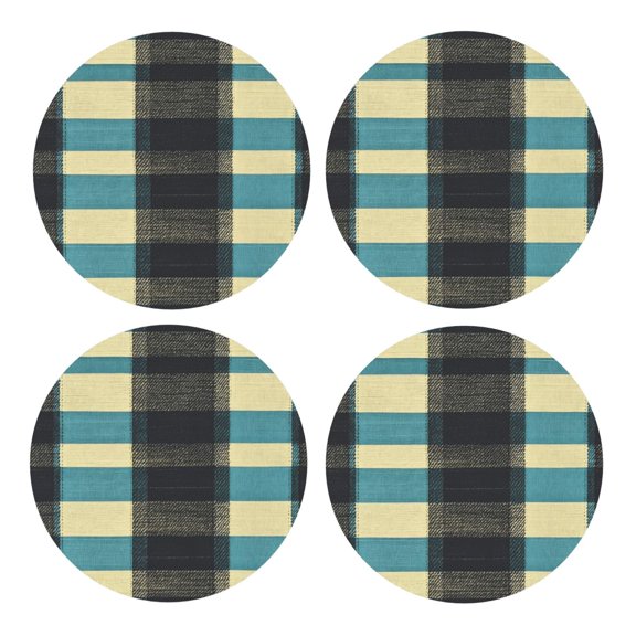 Multi-Shape Mdf Cork Coaster 4 Pieces Of Anti-Slip, Anti-Wear And Anti-Fouling 3.9in Easy To Clean And Stable Structure Paleturquoise Buffalo Plaid Check Tartan Scotland_2 Round Shape