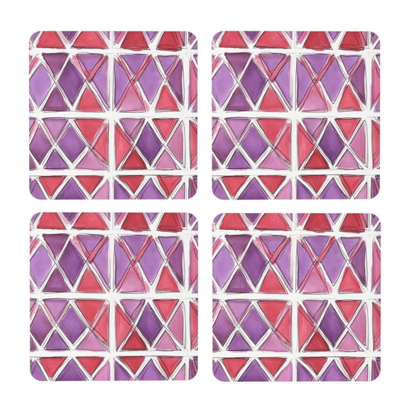 Multi-Shape Mdf Cork Coaster 4 Pieces Of Anti-Slip, Anti-Wear And Anti-Fouling 3.9in Easy To Clean And Stable Structure Palevioletred Moroccan Trellis Hand-Drawn Sketch_4 Square