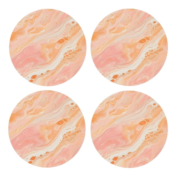 Multi-Shape Mdf Cork Coaster 4 Pieces Of Anti-Slip, Anti-Wear And Anti-Fouling 3.9in Easy To Clean And Stable Structure Peachpuff Marble_2 Round Shape