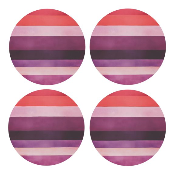 Multi-Shape Mdf Cork Coaster 4 Pieces Of Anti-Slip, Anti-Wear And Anti-Fouling 3.9in Easy To Clean And Stable Structure Purplish Red Stripe_82927_2 Round Shape