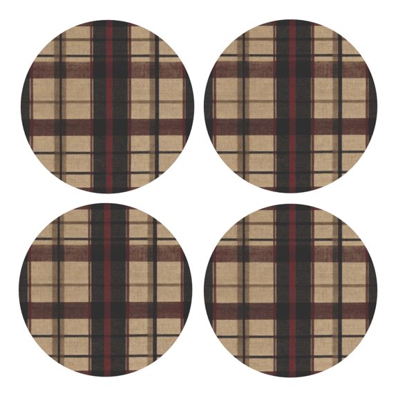 Multi-Shape Mdf Cork Coaster 4 Pieces Of Anti-Slip, Anti-Wear And Anti-Fouling 3.9in Easy To Clean And Stable Structure Sandybrown Buffalo Plaid Check Tartan Scotland_3 Round Shape
