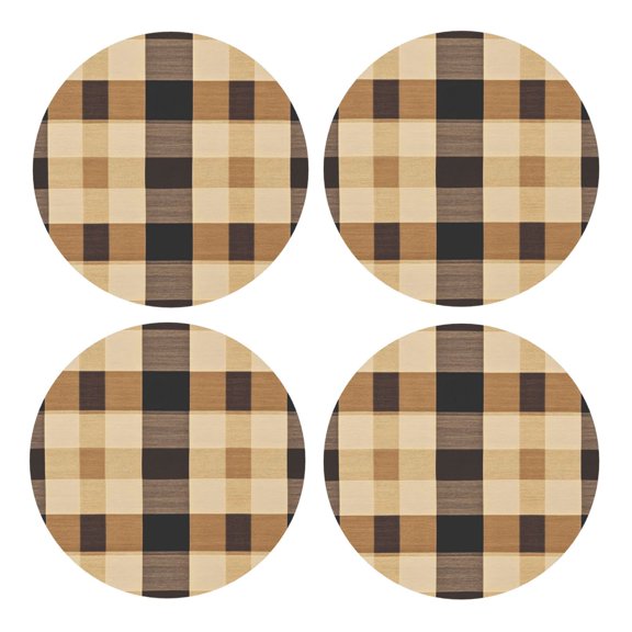 Multi-Shape Mdf Cork Coaster 4 Pieces Of Anti-Slip, Anti-Wear And Anti-Fouling 3.9in Easy To Clean And Stable Structure Sandybrown Buffalo Plaid Check Tartan Scotland_4 Round Shape