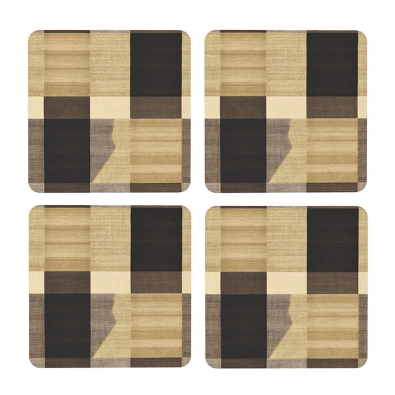Multi-Shape Mdf Cork Coaster 4 Pieces Of Anti-Slip, Anti-Wear And Anti-Fouling 3.9in Easy To Clean And Stable Structure Sandybrown Buffalo Plaid Check Tartan Scotland_1 Square