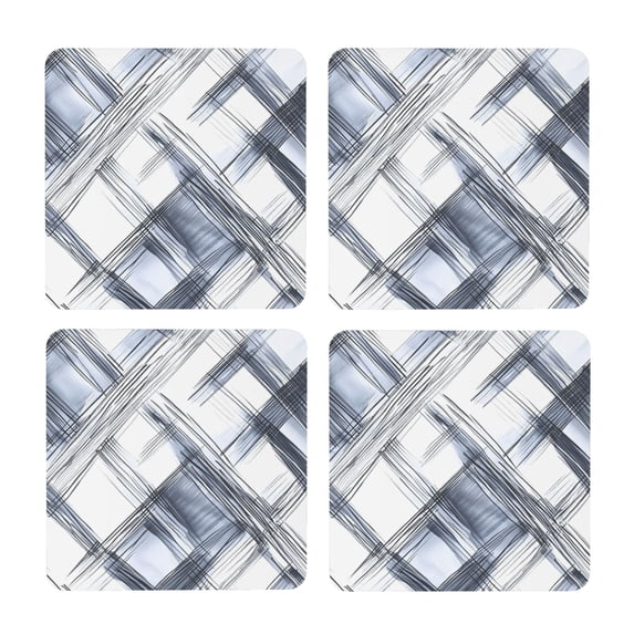 Multi-Shape Mdf Cork Coaster 4 Pieces Of Anti-Slip, Anti-Wear And Anti-Fouling 3.9in Easy To Clean And Stable Structure Silver Checked Hand-Drawn Sketch_1 Square