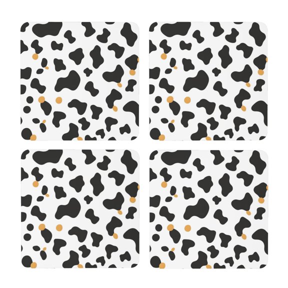 Multi-Shape Mdf Cork Coaster 4 Pieces Of Anti-Slip, Anti-Wear And Anti-Fouling 3.9in Easy To Clean And Stable Structure Simple Cow Print Pattern, Vector Art Style_2 Square