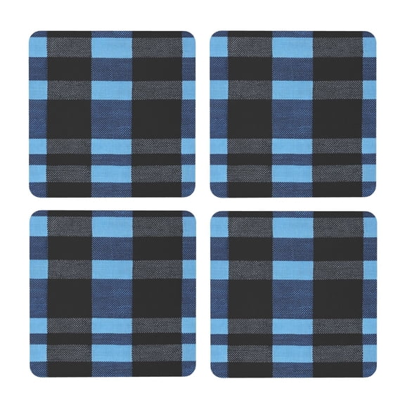 Multi-Shape Mdf Cork Coaster 4 Pieces Of Anti-Slip, Anti-Wear And Anti-Fouling 3.9in Easy To Clean And Stable Structure Slateblue Buffalo Plaid Check Tartan Scotland_3 Square
