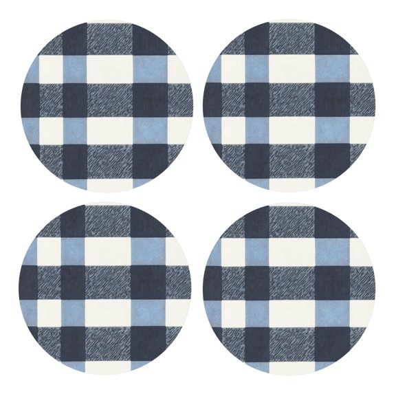Multi-Shape Mdf Cork Coaster 4 Pieces Of Anti-Slip, Anti-Wear And Anti-Fouling 3.9in Easy To Clean And Stable Structure Slateblue Buffalo Plaid Check Tartan Scotland_2 Round Shape