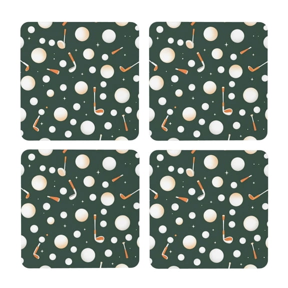 Multi-Shape Mdf Cork Coaster 4 Pieces Of Anti-Slip, Anti-Wear And Anti-Fouling 3.9in Easy To Clean And Stable Structure Smoothly Seamless Golf Pattern Square