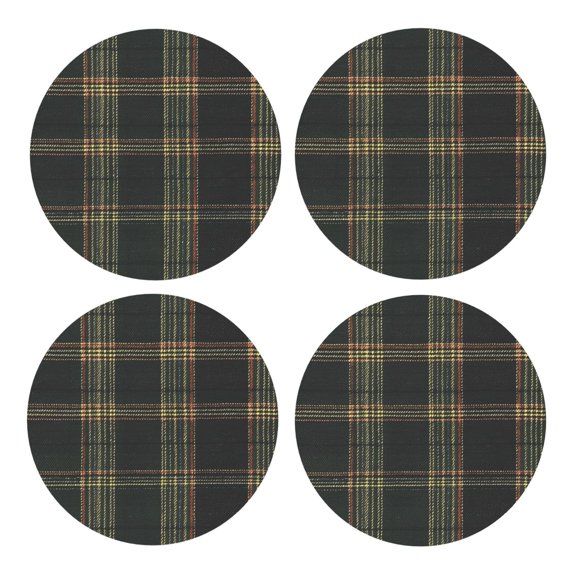 Multi-Shape Mdf Cork Coaster 4 Pieces Of Anti-Slip, Anti-Wear And Anti-Fouling 3.9in Easy To Clean And Stable Structure Springgreen Buffalo Plaid Check Tartan Scotland_99154_3 Round Shape