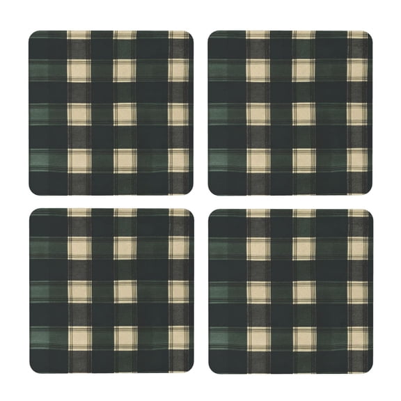 Multi-Shape Mdf Cork Coaster 4 Pieces Of Anti-Slip, Anti-Wear And Anti-Fouling 3.9in Easy To Clean And Stable Structure Springgreen Buffalo Plaid Check Tartan Scotland_99154_2 Square