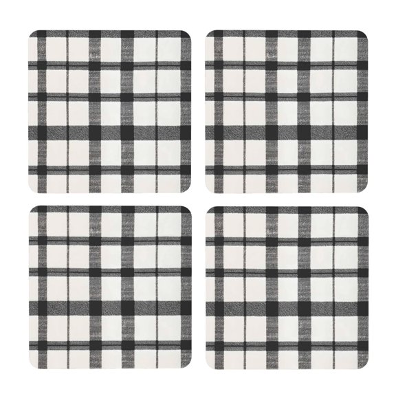 Multi-Shape Mdf Cork Coaster 4 Pieces Of Anti-Slip, Anti-Wear And Anti-Fouling 3.9in Easy To Clean And Stable Structure White Buffalo Plaid Check Tartan Scotland_2 Square