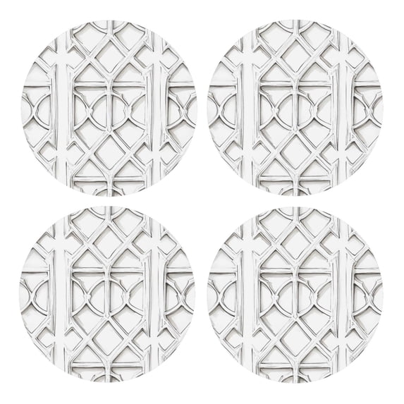 Multi-Shape Mdf Cork Coaster 4 Pieces Of Anti-Slip, Anti-Wear And Anti-Fouling 3.9in Easy To Clean And Stable Structure White Moroccan Trellis Hand-Drawn Sketch_1 Round Shape