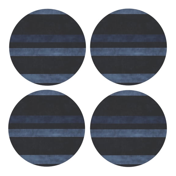 Multi-Shape Mdf Cork Coaster 4 Pieces Of Anti-Slip, Anti-Wear And Anti-Fouling 3.9in Easy To Clean And Stable Structure Darkblue Stripe_1 Round Shape