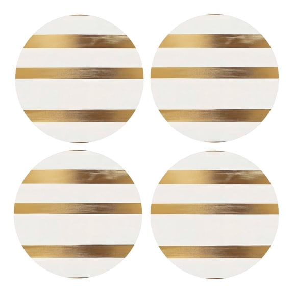 Multi-Shape Mdf Cork Coaster 4 Pieces Of Anti-Slip, Anti-Wear And Anti-Fouling 3.9in Easy To Clean And Stable Structure Gold Stripe_3 Round Shape