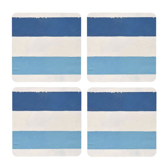 Multi-Shape Mdf Cork Coaster 4 Pieces Of Anti-Slip, Anti-Wear And Anti-Fouling 3.9in Easy To Clean And Stable Structure Light Blue Stripe_1 Square