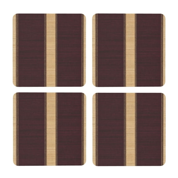 Multi-Shape Mdf Cork Coaster 4 Pieces Of Anti-Slip, Anti-Wear And Anti-Fouling 3.9in Easy To Clean And Stable Structure Maroon Stripe_3 Square