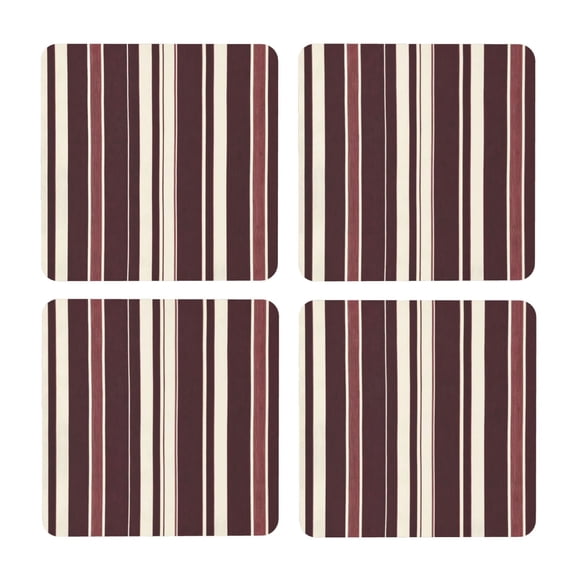 Multi-Shape Mdf Cork Coaster 4 Pieces Of Anti-Slip, Anti-Wear And Anti-Fouling 3.9in Easy To Clean And Stable Structure Maroon Stripe_4 Square