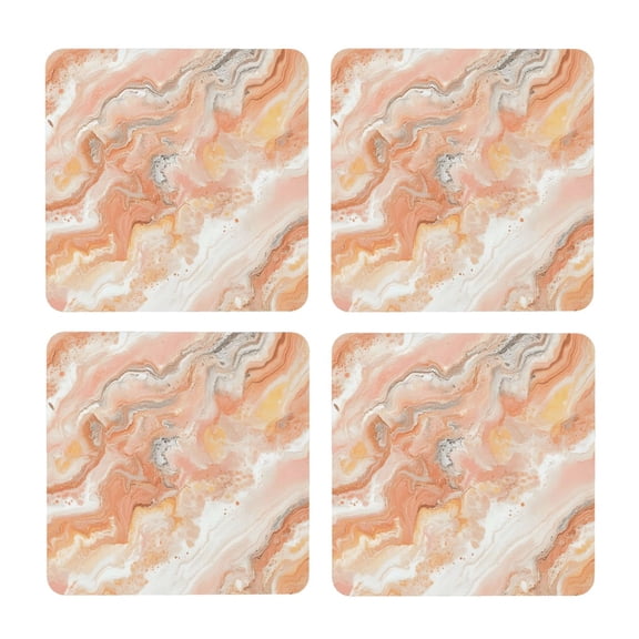 Multi-Shape Mdf Cork Coaster 4 Pieces Of Anti-Slip, Anti-Wear And Anti-Fouling 3.9in Easy To Clean And Stable Structure Peachpuff Marble_3 Square