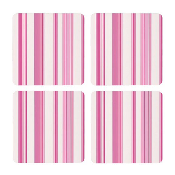 Multi-Shape Mdf Cork Coaster 4 Pieces Of Anti-Slip, Anti-Wear And Anti-Fouling 3.9in Easy To Clean And Stable Structure Pink Stripe_1 Square