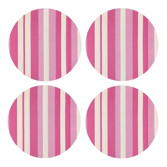 Multi-Shape Mdf Cork Coaster 4 Pieces Of Anti-Slip, Anti-Wear And Anti-Fouling 3.9in Easy To Clean And Stable Structure Pink Stripe_3 Round Shape