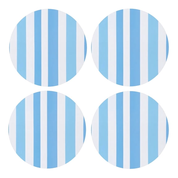 Multi-Shape Mdf Cork Coaster 4 Pieces Of Anti-Slip, Anti-Wear And Anti-Fouling 3.9in Easy To Clean And Stable Structure Skyblue Stripe_2 Round Shape