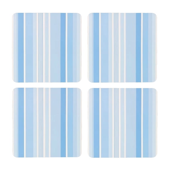 Multi-Shape Mdf Cork Coaster 4 Pieces Of Anti-Slip, Anti-Wear And Anti-Fouling 3.9in Easy To Clean And Stable Structure Skyblue Stripe_3 Square