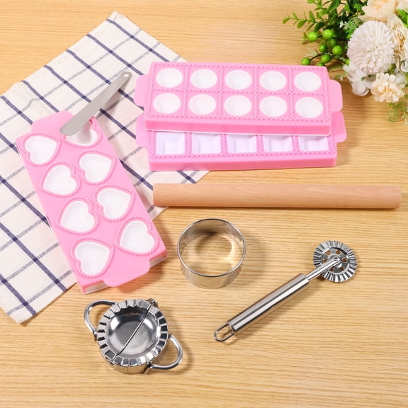 Multi Shape Ravioli Making Kit 8Pcs Dumpling Press Mold Set with 8/10 Cavity Tray Stainless Steel Tool and Rolling Pin for Kitchen Use