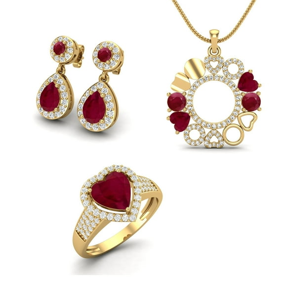 Multi Shape Ruby 925 Sterling Silver Solitaire Valentine Gift Ring Earring Necklace Set Jewelry