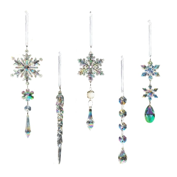Multi Shape Shimmer Crystal Snow Icicle Hanging Ornaments For Cottage Indoor Window Holiday Display