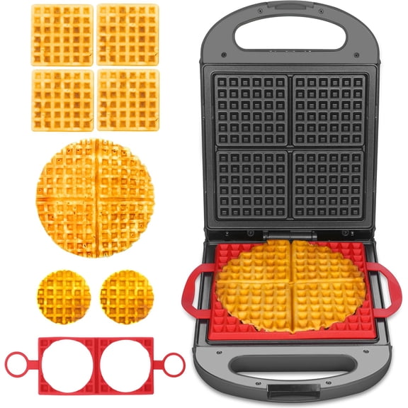 Multi Shape Waffle Iron with Mini American Classic and Belgian Thick Waffle Molds Graphite Bestseling