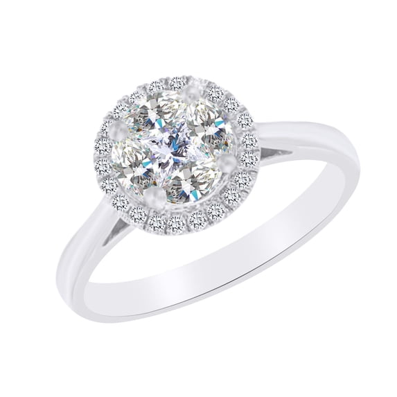 AFFY Multi Shape White Cubic Zirconia Halo Engagement Ring In 10k Solid White Gold (0.95 cttw) Ring Size-11.5