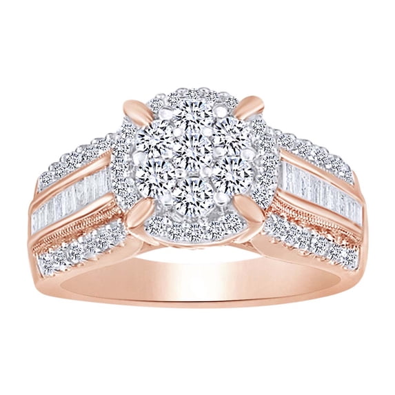 AFFY Multi Shape White Natural Diamond Cluster Engagement Ring In 10K Solid Rose Gold (1 cttw)-10