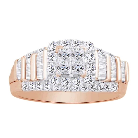 AFFY Multi Shape White Natural Diamond Engagement Ring In 10k Rose Gold (1.00 cttw) Ring Size-4