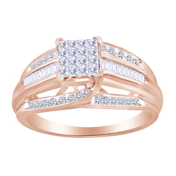 AFFY Multi Shape White Natural Diamond Engagement Wedding Ring In 10k Solid Rose Gold (0.5 cttw)-4