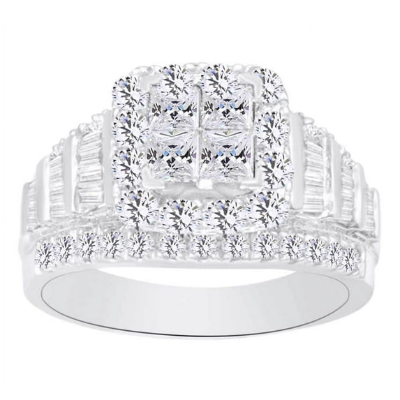 AFFY Multi Shape White Natural Diamond Square Cluster Ring In 10k White Gold (2.00 cttw) Ring Size-6