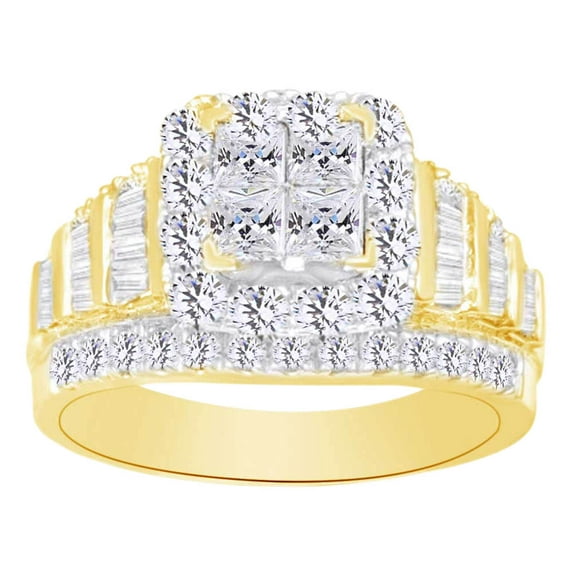 AFFY Multi Shape White Natural Diamond Square Cluster Ring In 10k Yellow Gold (2.00 cttw) Ring Size-13
