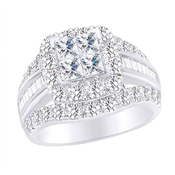 AFFY Multi Shape White Natural Diamond Three Row Fashion Invisible Ring Set In 10k White Gold (3.83 cttw) Ring Size-4