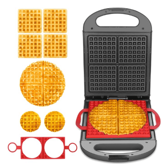 Multi Shapes Waffle Iron Combo - Mini, American Classic, Belgian & Chaffle Maker, 2 Silicone Molds, Graphite