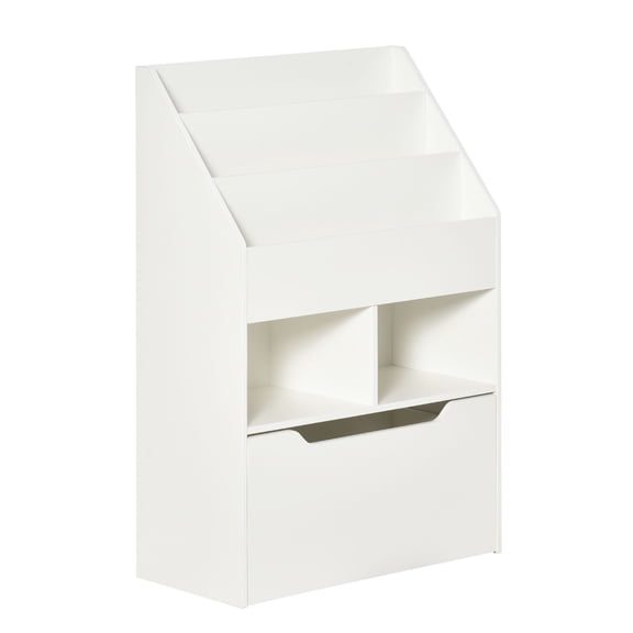 Multi-Shelf Book Rack with Mobile Drawer for Books, Toys, White