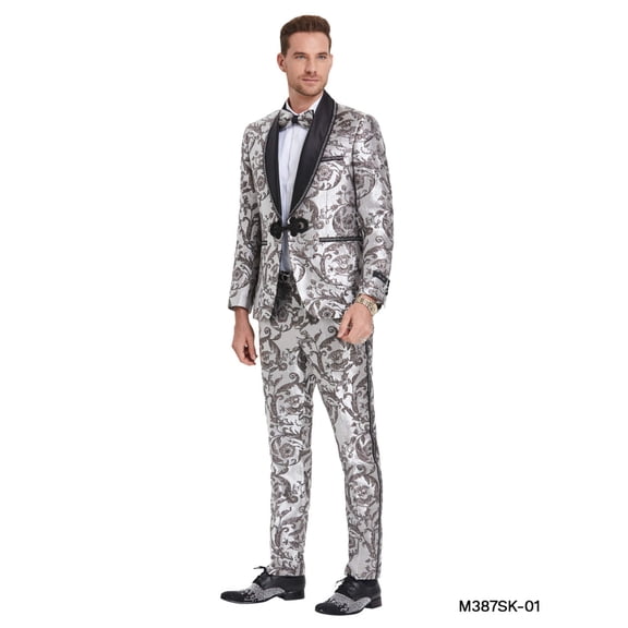 Multi Silver Shawl Collar Paisley Mens-suit