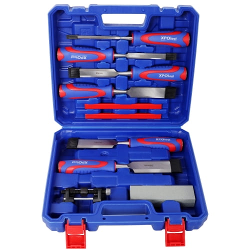 Multi-Size 10Pcs Wood Chisel Set, Sharpening & Non-Slip Grip, Heat-Treated CR-V Steel Tools with Storage Case for Woodworking Carpentry Blue