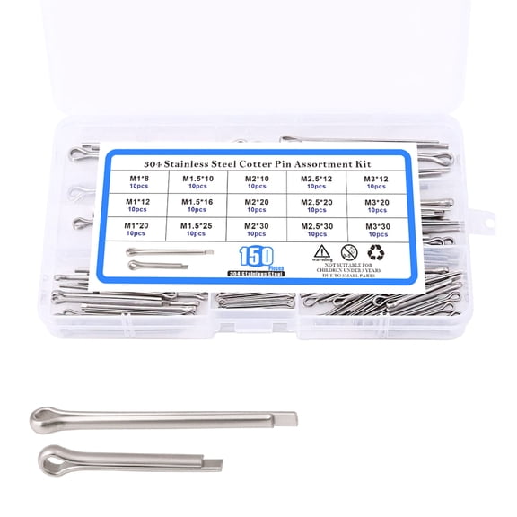 150Piece Locking Pins Set, Stainless Steel Cotter Pins Assortment for Mechanical Secure Connection
