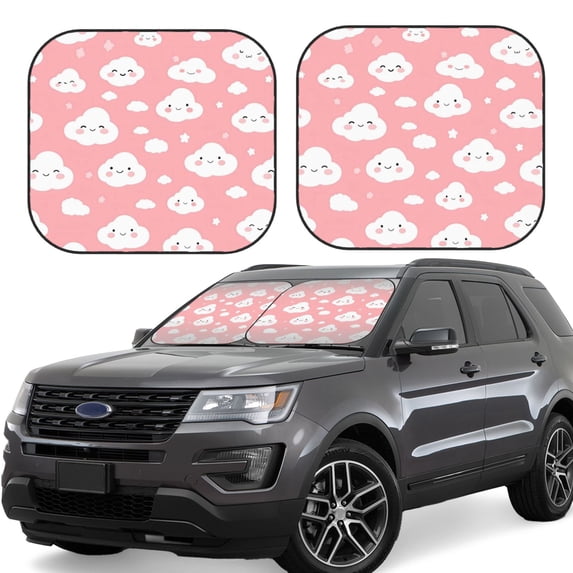 Multi-Size 2pce Car Front Glass Visor Collapsible Sunscreen No Odor Comfortable For Most Cars Suv Trucks Cute Cloud