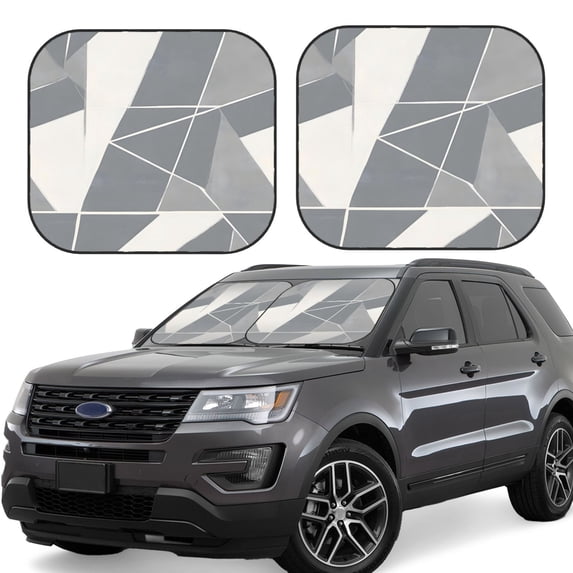 Multi-Size 2pce Car Front Glass Visor Collapsible Sunscreen No Odor Comfortable For Most Cars Suv Trucks Lightslategray Geometric Lines_4