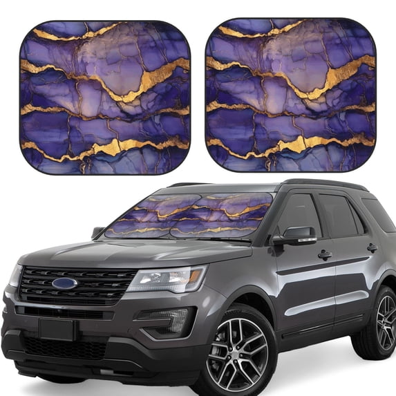 Multi-Size 2pce Car Front Glass Visor Collapsible Sunscreen No Odor Comfortable For Most Cars Suv Trucks Purple Gold Marble