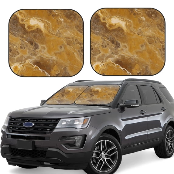 Multi-Size 2pce Car Front Glass Visor Collapsible Sunscreen No Odor Comfortable For Most Cars Suv Trucks Sandybrown Marble_3