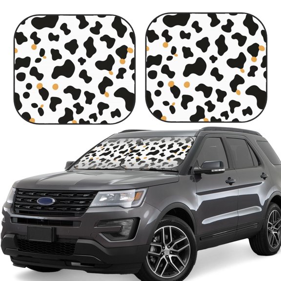 Multi-Size 2pce Car Front Glass Visor Collapsible Sunscreen No Odor Comfortable For Most Cars Suv Trucks Simple Cow Print Pattern, Vector Art Style_2